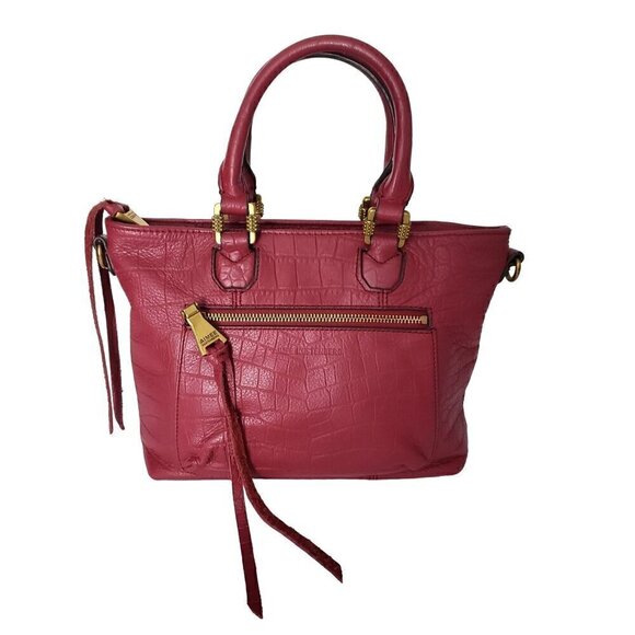 Aimee Kestenberg Pink Pebble Leather Croc Embossed Satchel & Shoulder Tote Bag - Picture 7 of 16